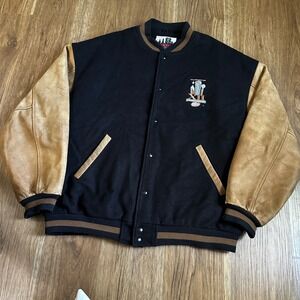 Identity Varsity Jacket Mens XL Black Tan Good 2001 Big 12 Championship Wool